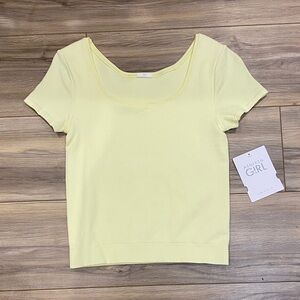 Athleta Pale Yellow Ribbed Scoop-Neck Crop Top